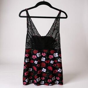 Hanky Panky S Intimate Luxe Satin Chemise I AM Dream Black Floral Nightie NEW